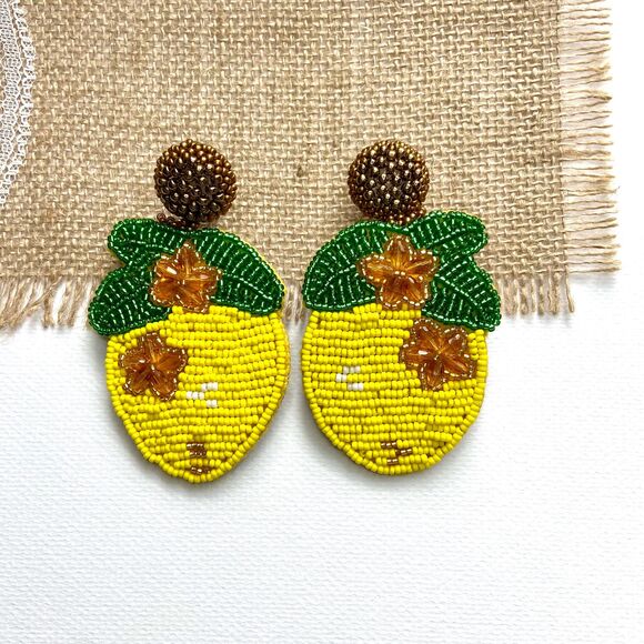 Jewelry - Lemon Beaded Statement Earrings: Handmade Summer Fruit Jewelry